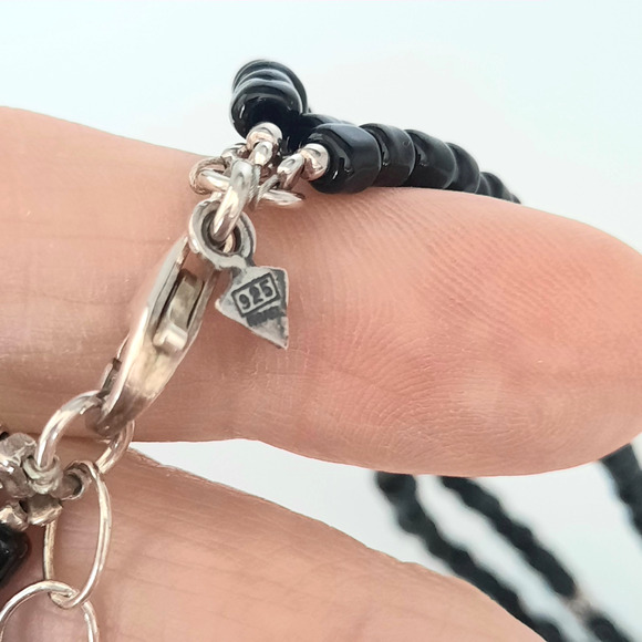 SILPADA 3 STRAND STERLING SILVER & BLACK GLASS SEED BEAD NECKLACE 15.5" + 2" Ext - Picture 2 of 6